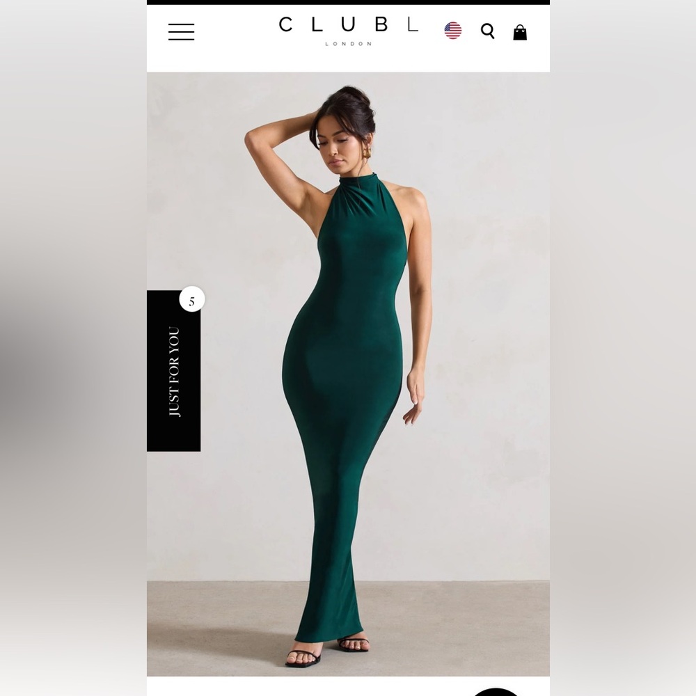 Club London -Larisa Bottle Dark Green Size 6 - Cowl Halter Neck- Back Detail